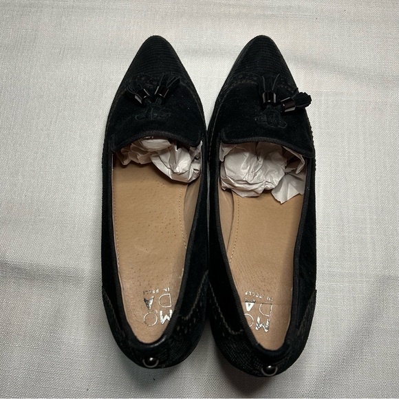 MODA Block Heel Loafers with Tassles in Black Suede Leather - Picture 4 of 5